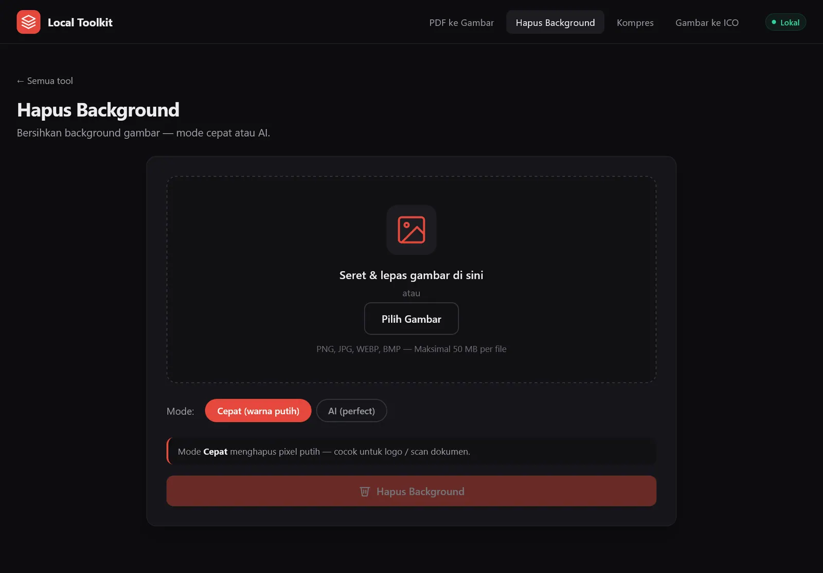 Screenshot 4 of Convert-Local — Local Flask tool to batch-convert PDF files to JPG/PNG images, with optional AI-powered background removal using U2Net.
